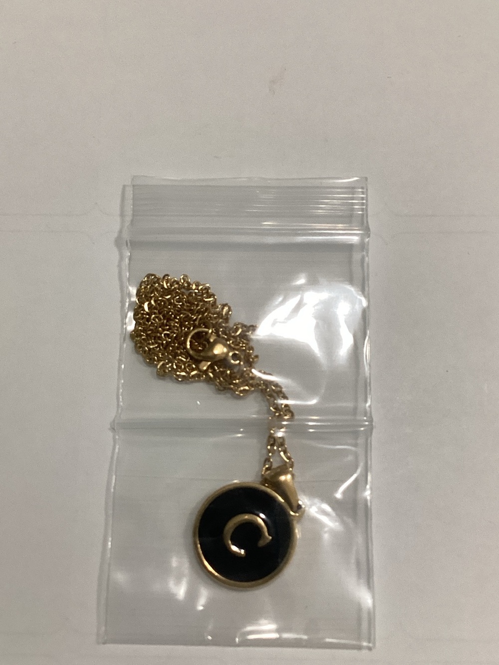 Gold Chain Necklace with Black Enamel Disc Pendant